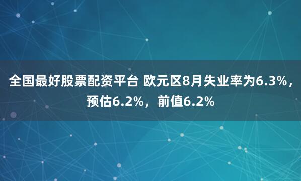 全国最好股票配资平台 欧元区8月失业率为6.3%，预估6.2%，前值6.2%